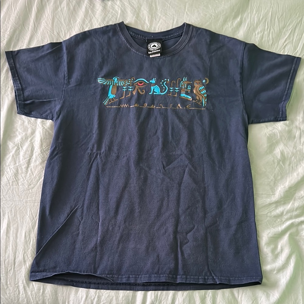 Thrasher Navy Tee with Vibrant Graphic